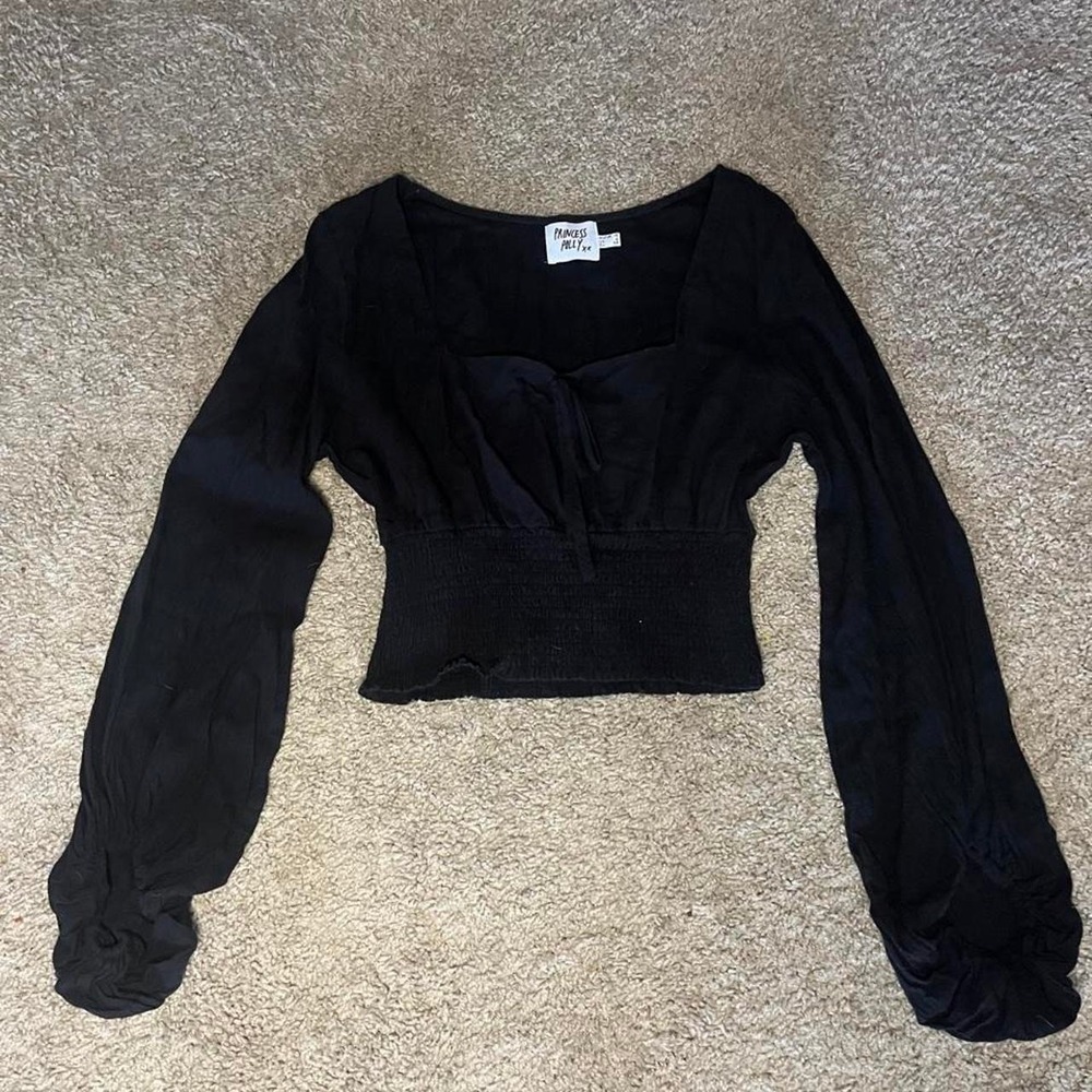 Whimsical Romantic Goth Princess Polly black long sleeve crop top in a medium